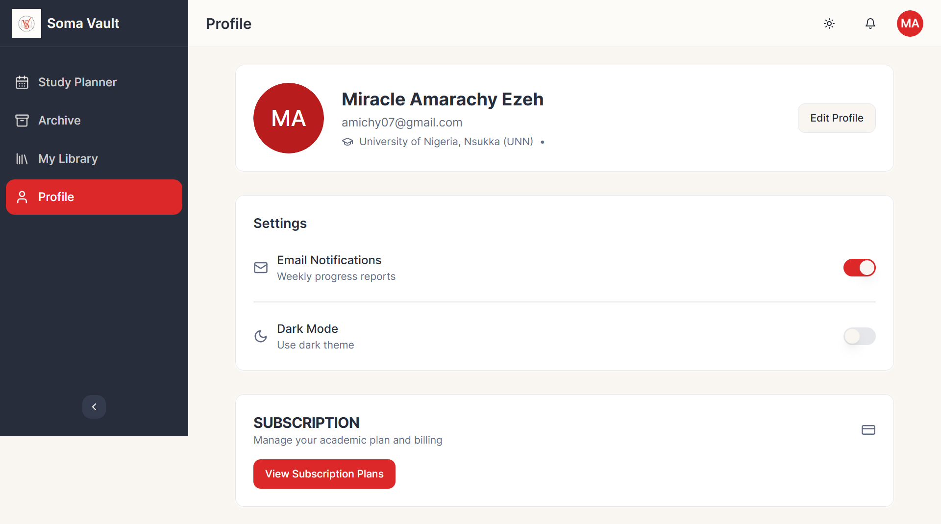 User profile dashboard and subscription payment integration flow.